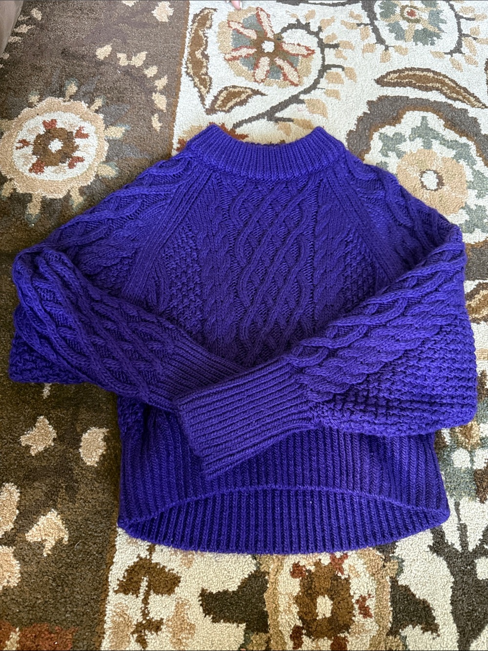 H&M Deep Purple Cable-Knit Crewneck Sweater